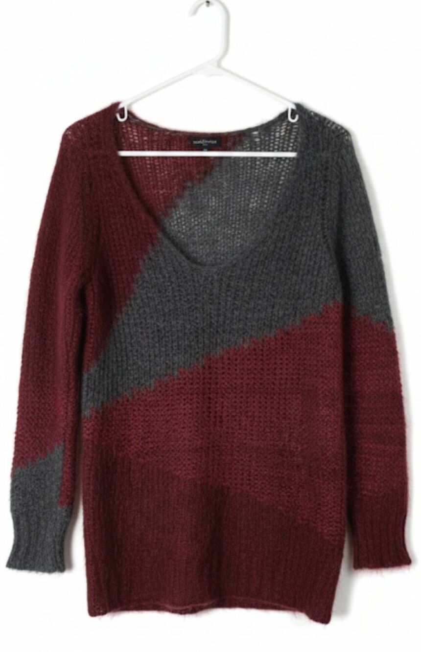 Eileen Fisher Womens small sweater fine alpaca wool soft gray burgundy